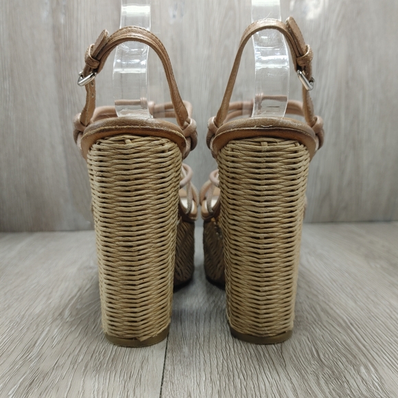 Prada Knotted Leather Vitello Wicker Wedge Platform Sandal Brown Tan 36.5 6 6.5 - Picture 5 of 12